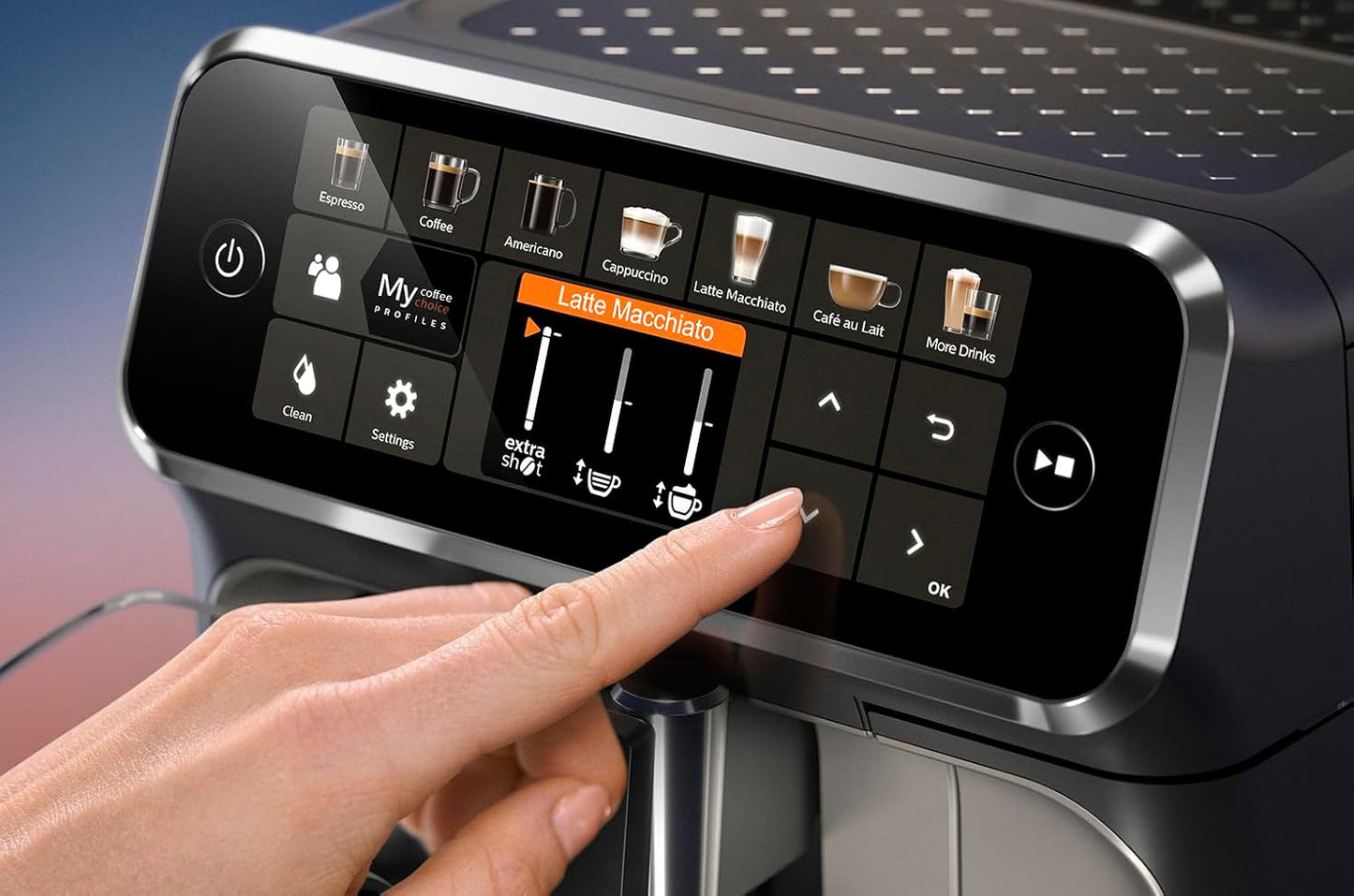 Serie 5400 EP5447/90 Kaffeevollautomat - LatteGo, 12 Getränke, Milchaufschäumer, Touchscreen, 4 Profile, Chrom-Finish
