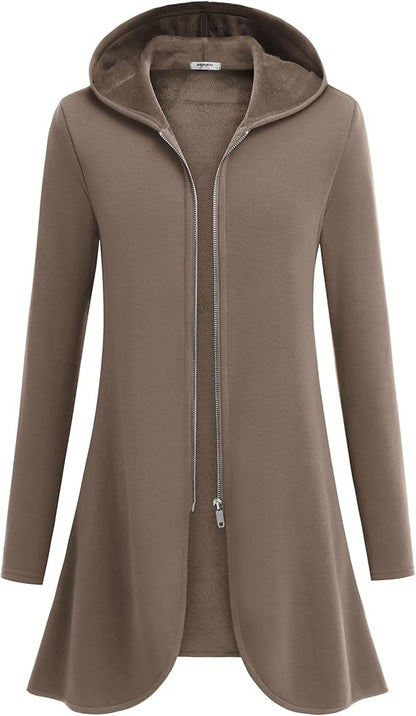 Women's Long Zip Up Hoodie Lightweight Oversized Tunic Sweatshirt Open Front Cardigan Jacket with Pockets